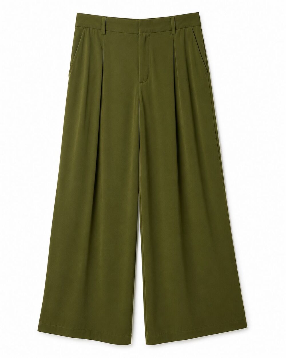 Tronjori Dress Pants Women's Medium Olive Green Chiffon Wide Leg Pockets NWOT
